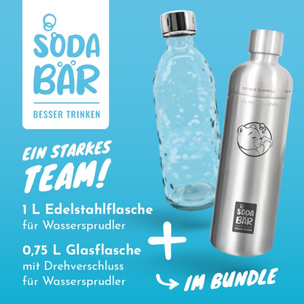 Edelstahl- & Glasflasche Drehverschluss für Wassersprudler (SodaStream*,Aarke*,uvm.)