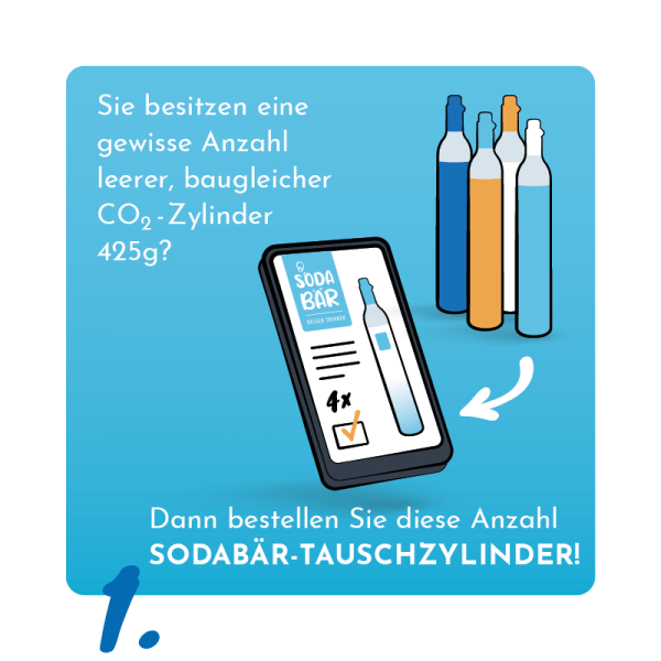 SodaBär Lot De 4 Cylindres CO2 425g (60L) - Compatible SodaStream (sauf Quick Connect) - Qualité Linde Allemagne Certifié TÜV